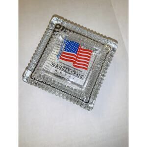 Glass Trinket Box w Lid Former McKinley Grand Hotel Canton Ohio 4" Square EUC